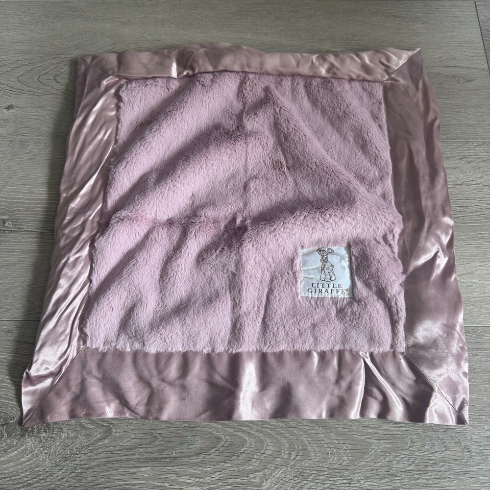 Little Giraffe Luxe Pink Faux Fur Satin Trim Security Blanket Lovie 14.5"